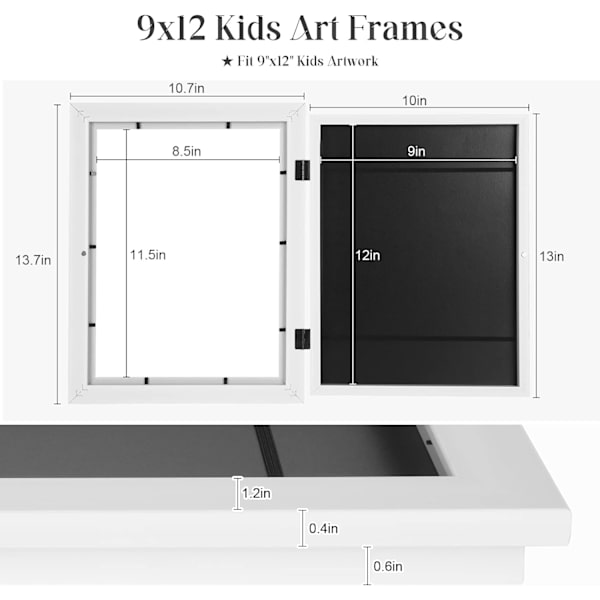 Barnens konst ramar, 9x12 Framöppning Barnens konstverk Ramar Utbytbara, Uppgradera Vit Konstverk Display Lagringsram för Vägg