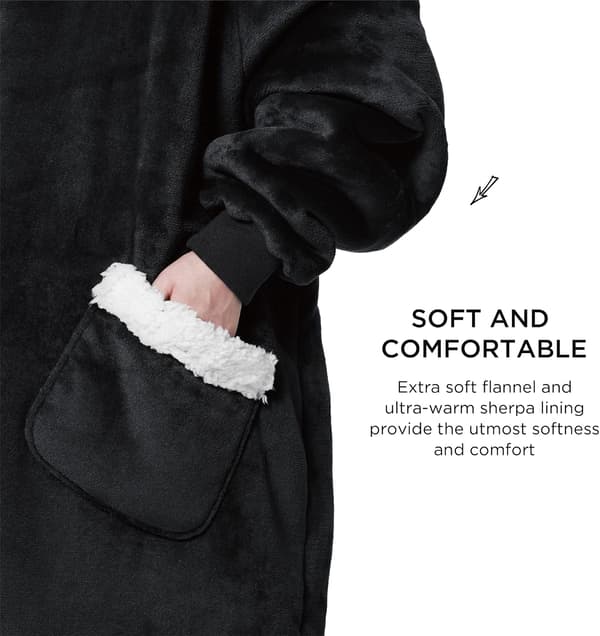 Bærbar pledd-genser - Sherpa fleece hettegenser for voksne