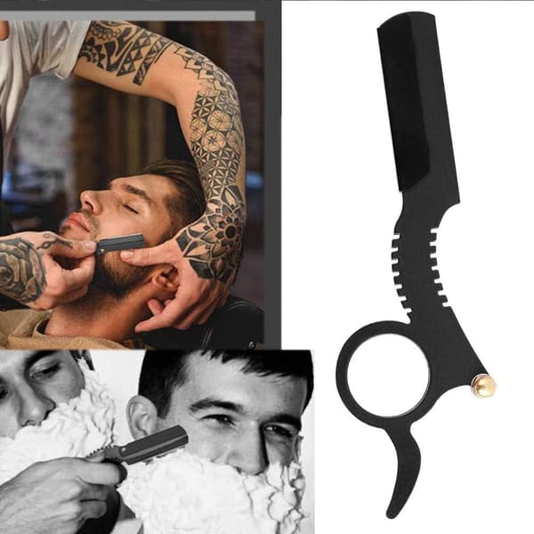 (Sort) Mænds Rustfrit Stål Straight Edge Razor Tommelform Manu