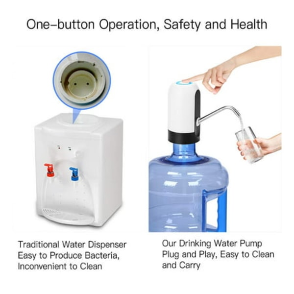（Svart） Uppladdningsbar automatisk vattendispenser för flaska vattenpump