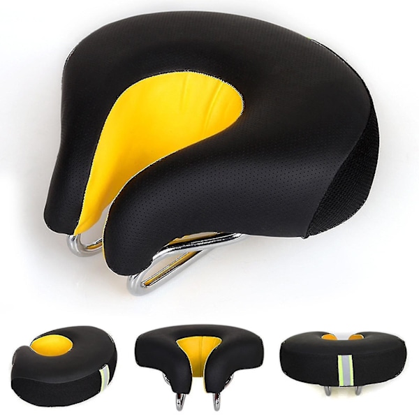 Bicycle Saddle No Nose Bicycle Saddle Mountain Bike Thickened Super Soft Cushio(Black and yellow)