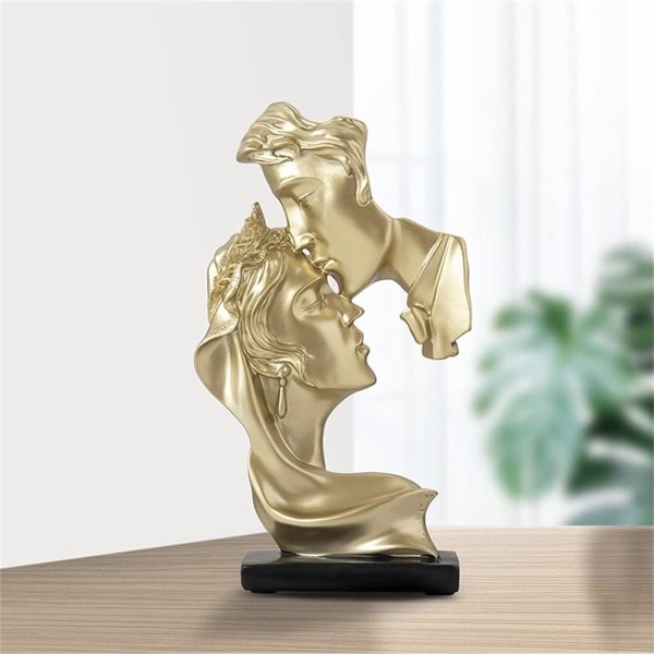 Kreativ Kyssende Par Statue - Gull Resin Kyssende Elsker Statue