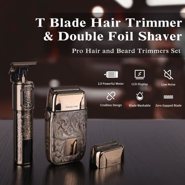 Professional Hair Clippers Set T Blade Hair Trimmers + Double Foi