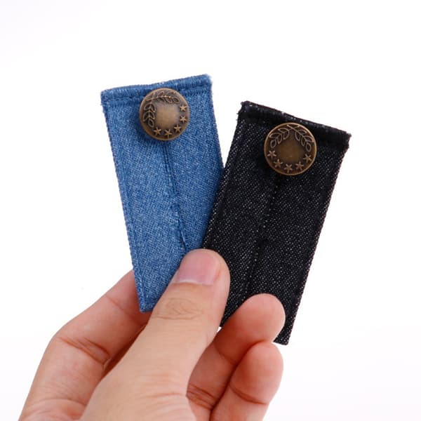 3-delt metall denim knappforlengelsebelte, justerbar forlengelse
