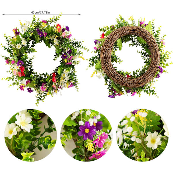45 cm blomsterkrans for inngangsdør, hjem, vindu, vegg, bryllup DXGHC