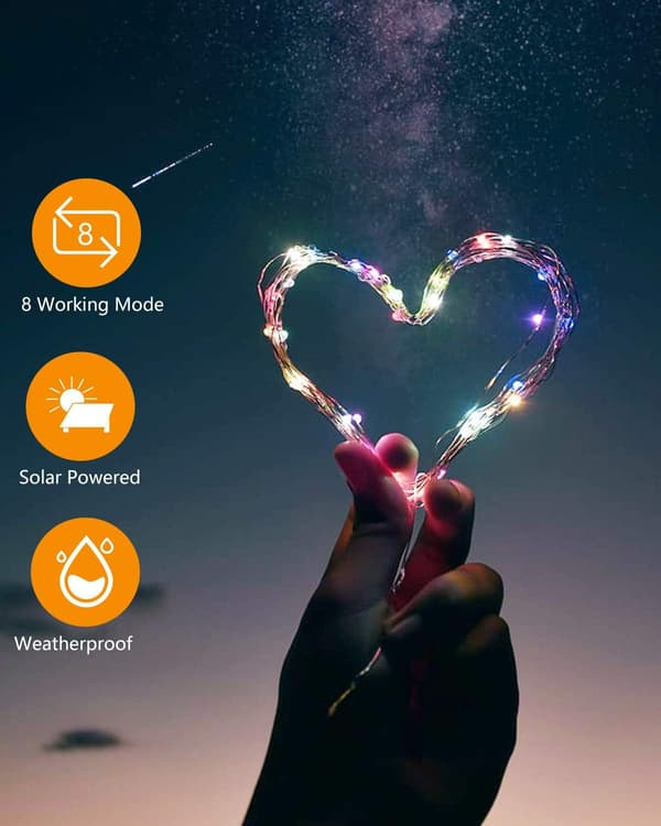 [2 Pak] Udendørs Farverige Solcelle-Lysstreng, 100 LED Vandafvisende