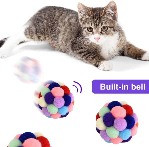 6 Bollar med Klocka för Katt, Studsande Boll för Katt, Plyschboll C