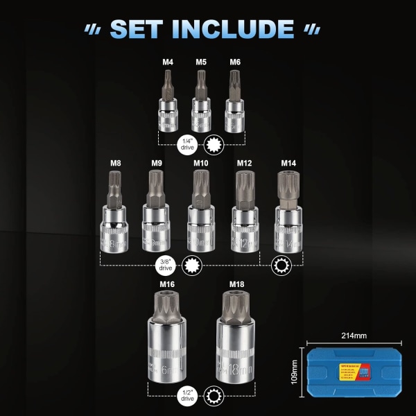 Male Torx Socket 1/2'', 1/4'', 3/8'', 12 Point Torx Bit M4 M5 M6