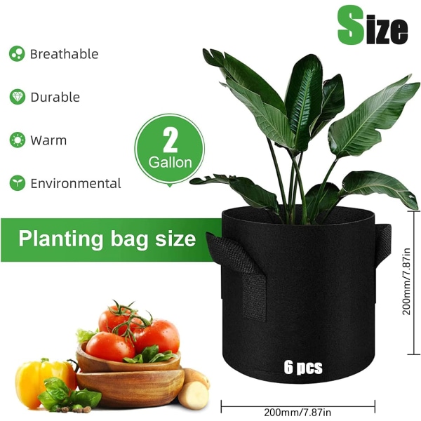 6 Pcs Planting Bag, Non Woven Fabric Pot with Handles for Plantin