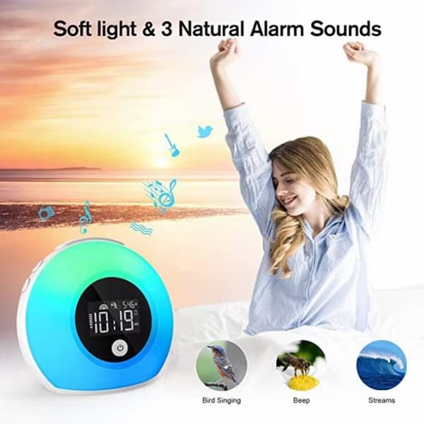LED-atmosfärslampa Bluetooth-högtalare väckarklocka, nattlampa a