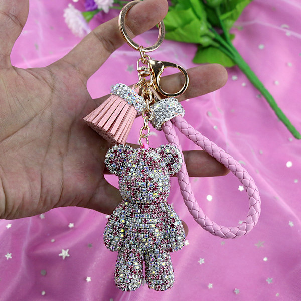 Kvinders Voldsom Bjørn Krystal Diamant Nøglering med Tassel Nøglering