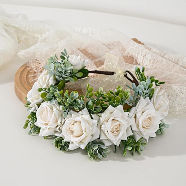 Blomsterkrans for kvinner, blomsterhodeplagg, festival, bryllup, hårkrans, blomsterkrans (hvit)