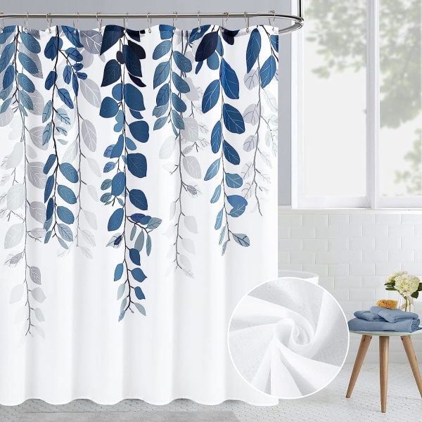 Blå Eucalyptus duschdraperi för badrum Blommor akvarell Lea