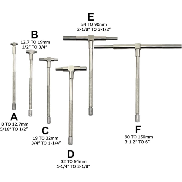 6 stk. Presisjons Teleskopisk Måler, 8-150mm Innvendig Mikrometer Måling