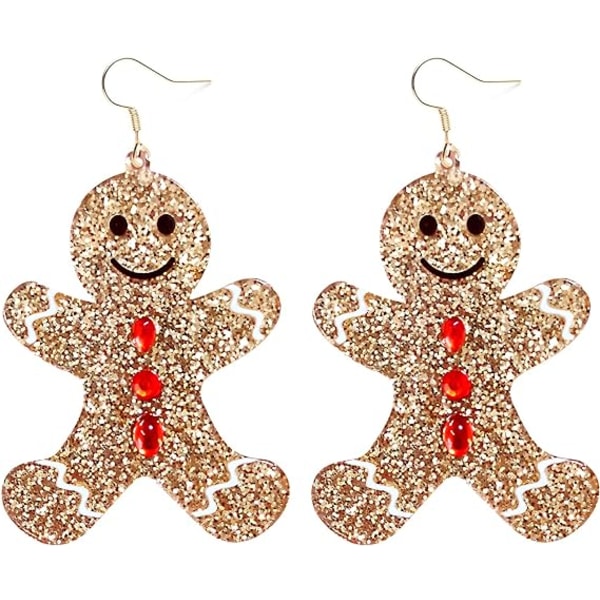 Julpepparkaksgubbe-hängeörhängen med glitter i guld
