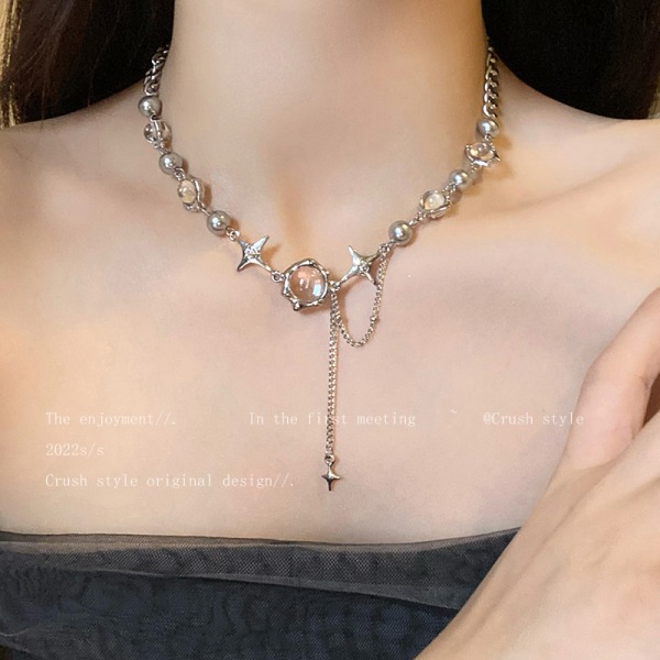 Moonlight Zirkon Kors Tassel Titanium Halskæde Kvinder Hip Hop