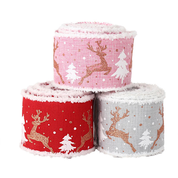 3 stk Julepynt 6,5 cm lintrykte elg jul