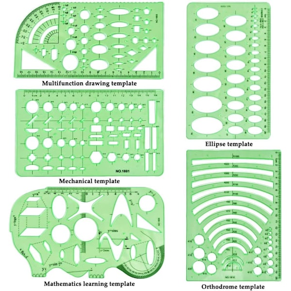 11 Stykk Plast Målesjablonger Sirkelsjablong Geometrisk D