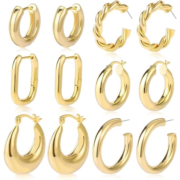 Guld Chunky Hoop Örhänge Set Kvinnor Hypoallergena Tjocka Ope DXGHC