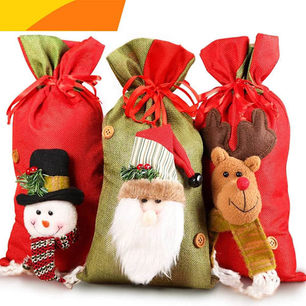 Jultomtar Säckar med Dragkedja, 3D Design Tyg Jul