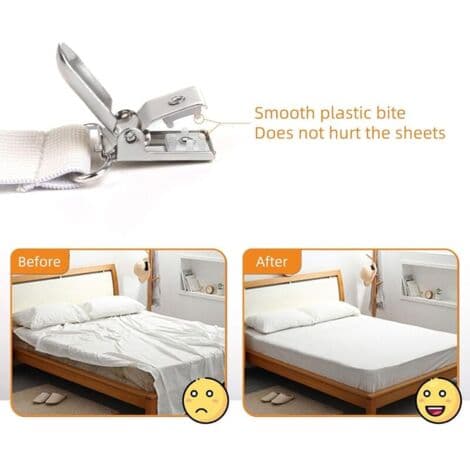Adjustable Bed Sheet Fasteners (65cm to 200cm) - Clip Fastener Adjustable Strap for Bed Sheets, Sofa, Ironing Board Cover (4-Pack, White)