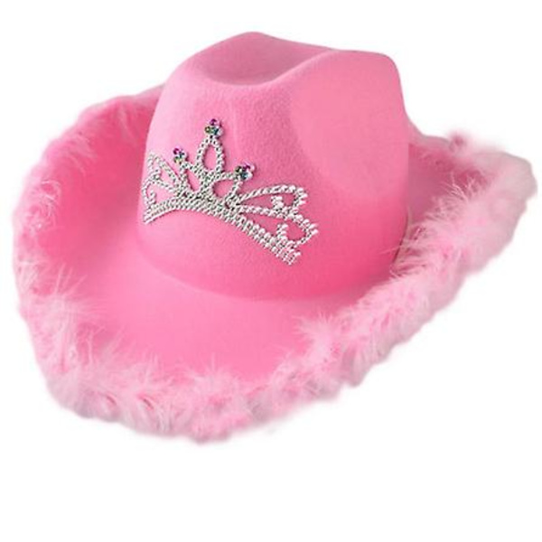 Cowboy-hattu Pink Western Cowboy Hat Feather Solid Colour Felt Hat