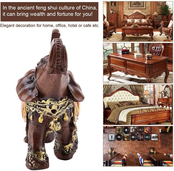 Lykke-elefantstatue i trestruktur, Feng Shui 3D