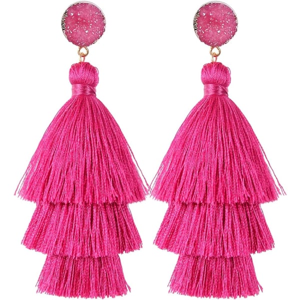 （Rose）Layered Tassel øreringer, Bohemian Dangle Drop øreringer, Han