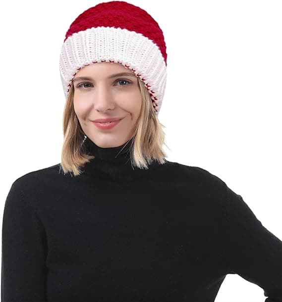 Julehat, Santahat, Vintervarm Strikket Slouchy Hat til Voksne