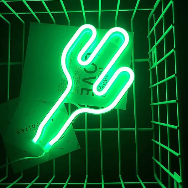 Neon-skylt i kaktusform, USB/batteridriven, akrylväggdekor