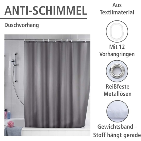 Antimögel duschdraperi grå, textil gardin med antimögeleffekt