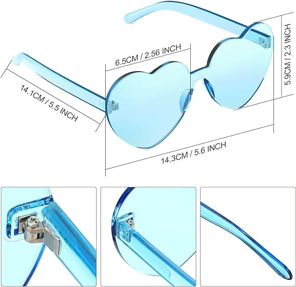 Blå Hjerteformede Solbriller Rådeløse Transparente Hjertebriller DXGHC