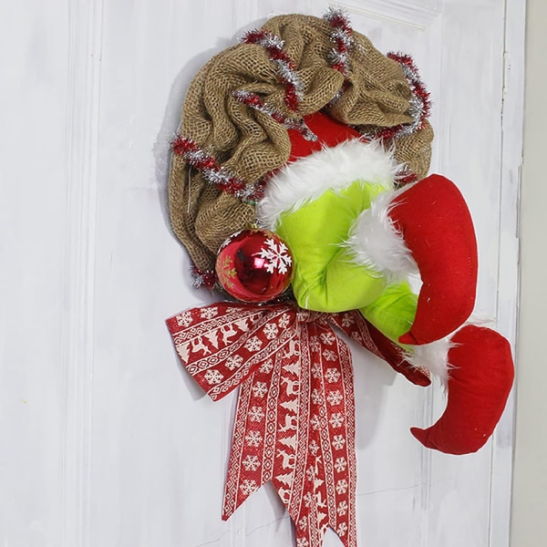 Christmas Thief Wreaths, Funny Burlap Bowknot Garland Naughty Thie