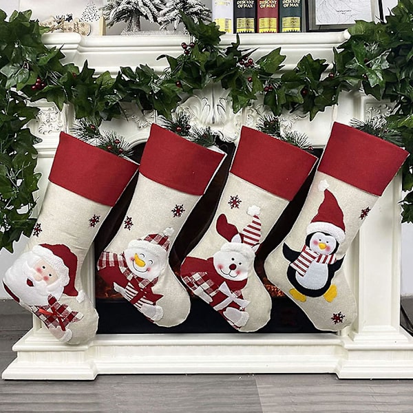 Stora säckväv julstrumpor med jultomten renar Sn DXGHC