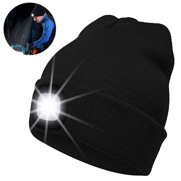 Unisex LED-pipo valolla, talvinen neulottu valaistu otsavalo H