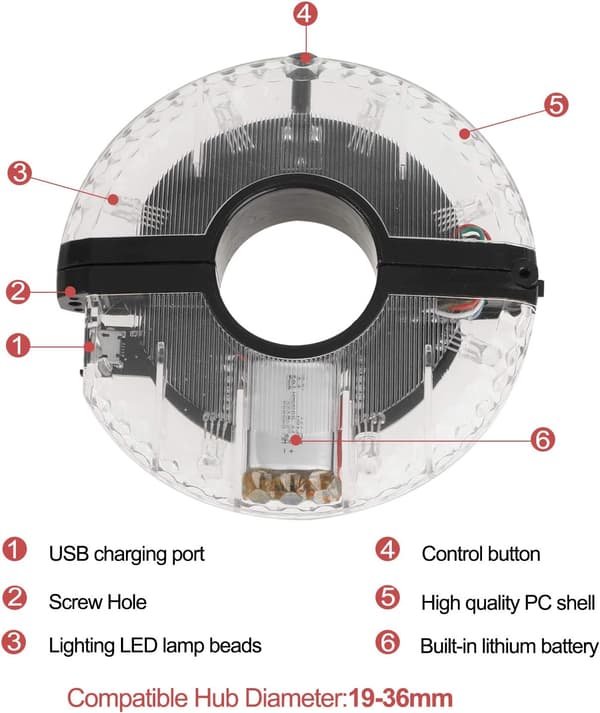 1 stk Upcycle Sykkellysnav, 7 LED 9 Farger 18 Bilde Vann