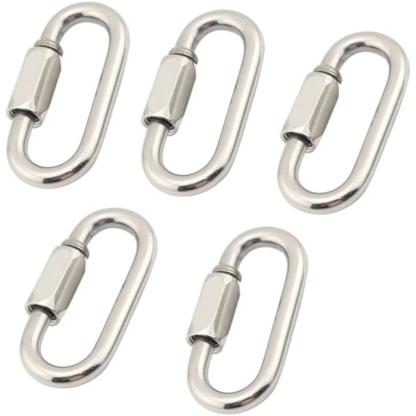M6 Rustfrit Stål Hurtigkobling D-Formet Snap Hook Kædeled 5 stk