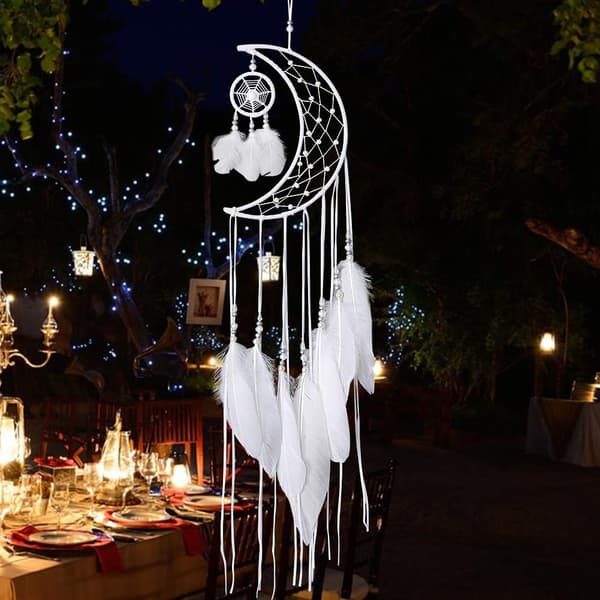 Hvid drømmefanger håndmånedesign med fjer drømmefanger