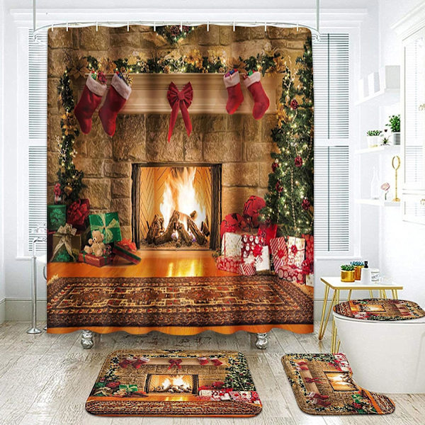 4-delad duschdraperisets, God Jul Glad Jul Ab