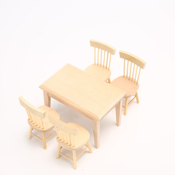 5 st 1/12 Dockhus Miniatyr Matbord Stol Trä Möbel