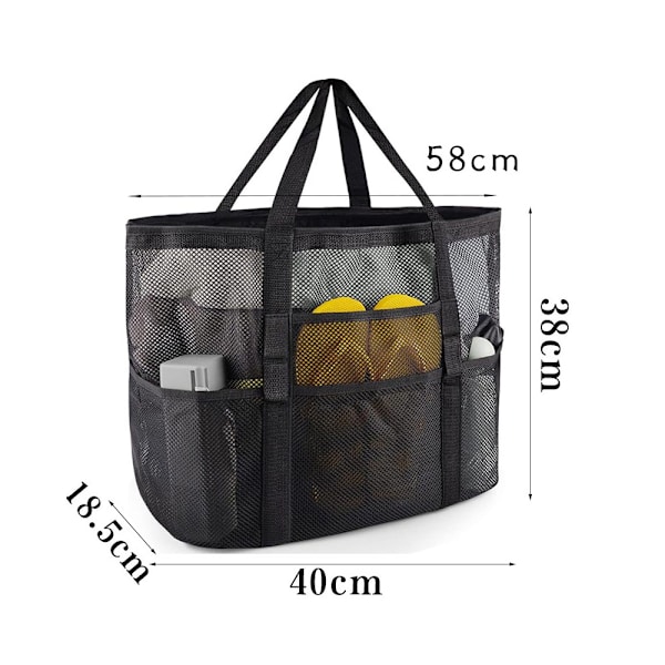 Mesh Strandtaske - Strand Tote 9 Lommer Strandhåndklæde Taske (1 stk, kongeblå)