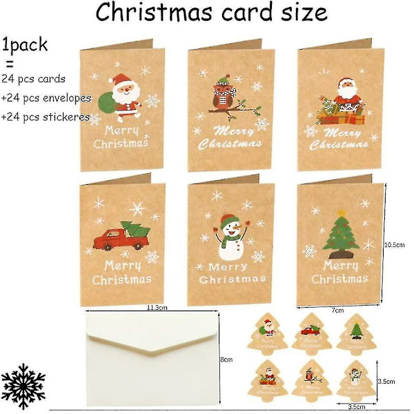 24 styk, Glædelig Jul kort, Julekort med konvolutter