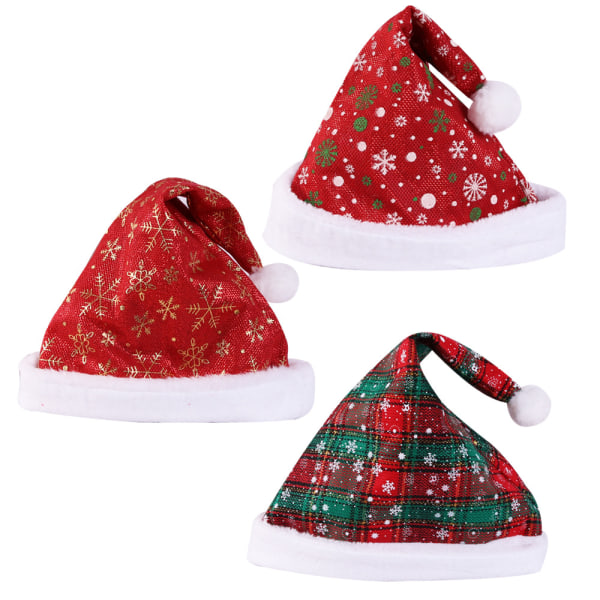 3 Pieces Thick Christmas Hat Red Tartan Santa Hat Christmas Decor