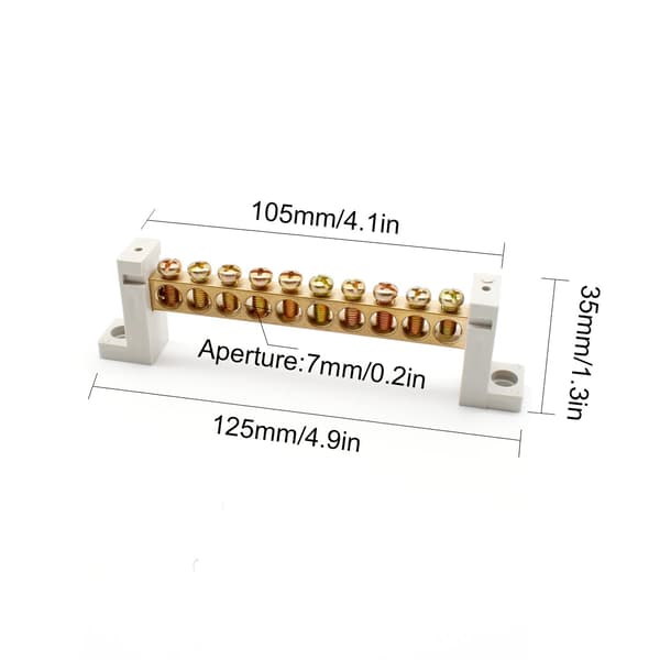 10-Huls Terminalblok, Messing Elektrisk Ledningsblok