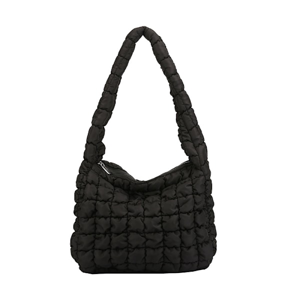 Kvinnors puffer väska quiltad dun bomull stoppning axelväska stor puffig tote väska vinter crossbody handväska（SVART）