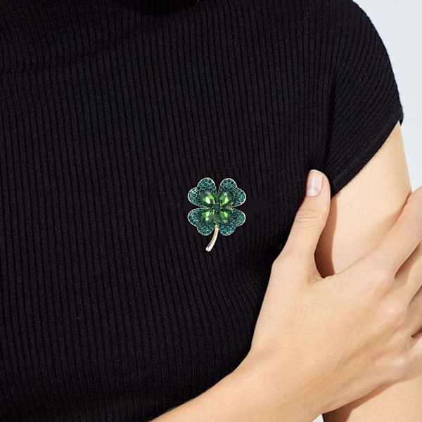Rhinestone Grön Klöverblad Brosch Nål för Kvinnor Flickor Unisex Gå