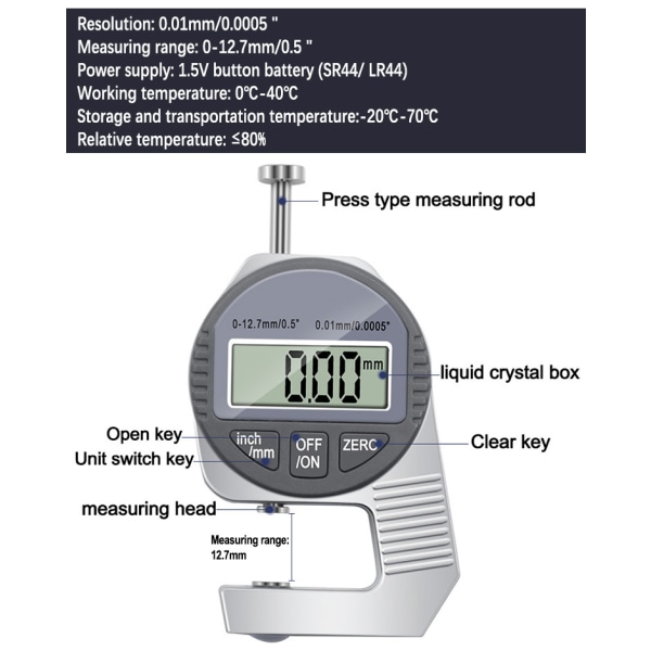 Tunkeumamittari - LCD-näyttöinen prosentuaalinen tunkeumamittari 0-12,7 mm/0,5\"