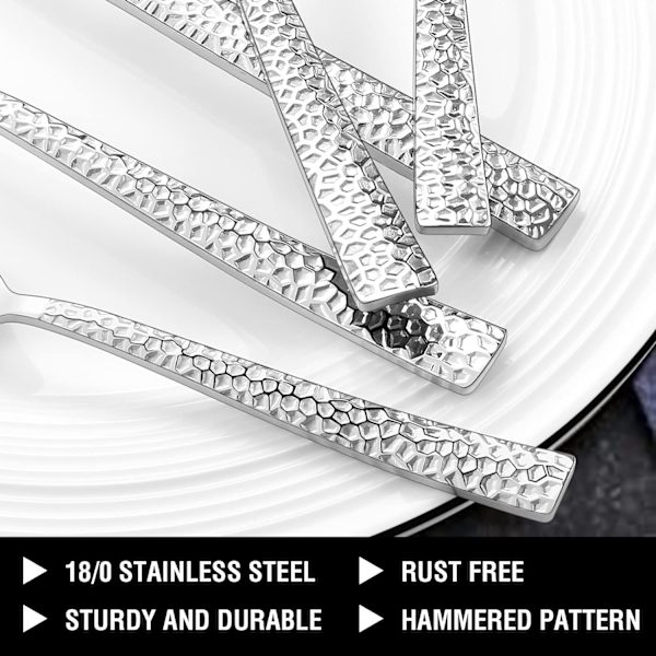 Hamrad Silverware Set, 10-delad Kvadratisk Bestick i Rostfritt Stål