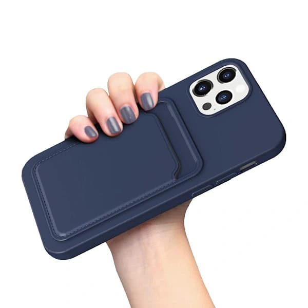 iPhone 12/12 Pro Silikondeksel med Kortholder - Blå Blå