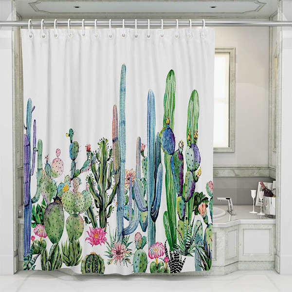 Snabb och Hållbar Duschdraperi, Kaktusblad Mönster Polyester w